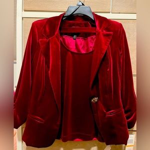 Red velvet shirt/blazer set. NWT